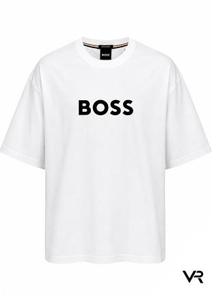 Чоловіча футболка boss біла з мінімалістичним логотипом та контрастною окантовкою рукавів premium casual