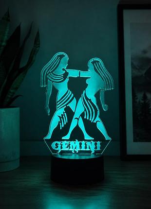 3d светильник «близнецы» gemini | bluetooth/ ночник со знаком зодиака | rgb подсветка| идея подарка