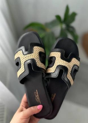 Чорні шльопанці з плетеними вставками р. 36-41