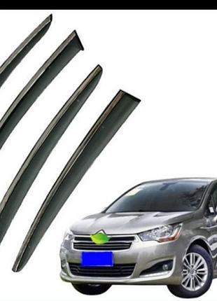 Дефлектори вікон (вітровики) citroen c4l 2010-2017 нерж. з хром полоскою (hawk)