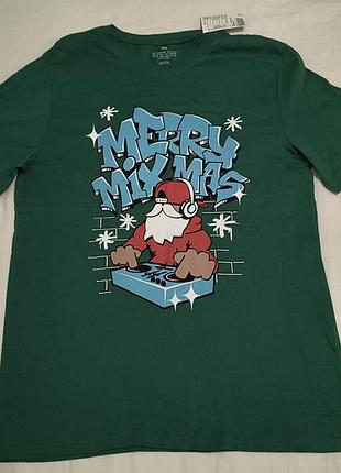 H&amp;m cotton - merry mix mas - новая стильная футболка праздничная - рост -158-164 см, унисекс -s