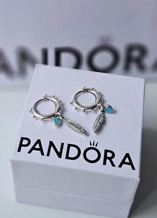 Серебряные серьги пандора перья pandora сережки