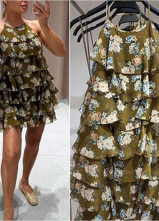 Коротка шифонова сукня від zara з воланами.