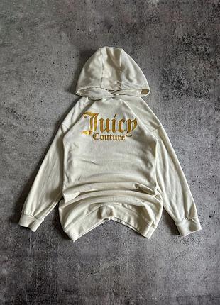 Худі жіноче дитяче подовжене велюрове з логотипом juicy couture y2k худи xs кремове