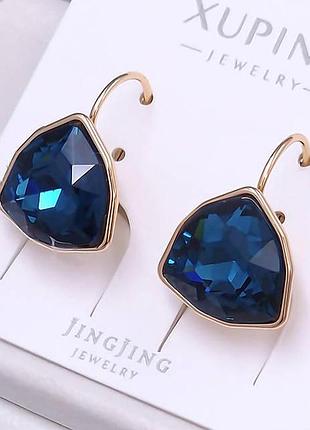 Серьги медзолото xp 18k, с кристаллами swarovski. 1,8 см.
