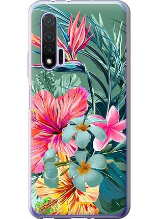 Чехол на huawei nova 6 тропические цветы из силикона fch_0169685