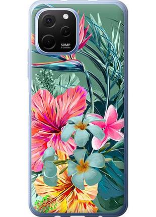 Чехол на huawei nova y61 тропические цветы из силикона fch_0169695