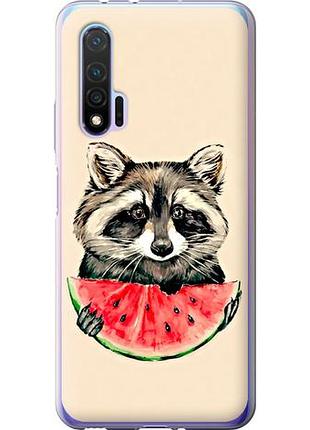 Чехол на huawei nova 6 енотик с арбузом из силикона fch_0170195