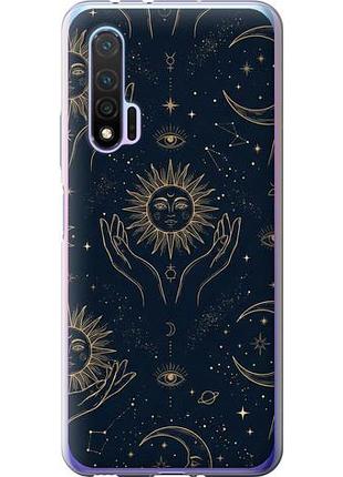 Чехол на huawei nova 6 celestial harmony: sun & moon gold mystic pattern из силикона fch_0169160