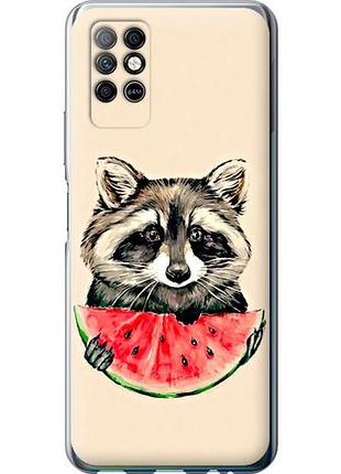 Чехол на infinix note 8 енотик с арбузом из силикона fch_0163194
