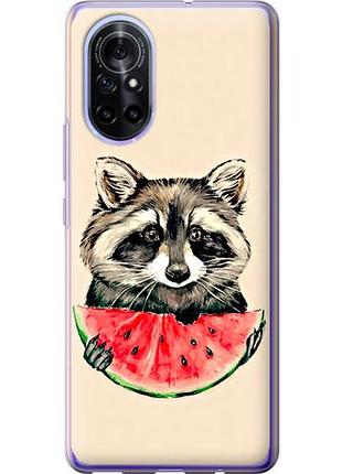 Чехол на huawei nova 8 енотик с арбузом из силикона fch_0170196