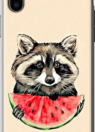 Чехол на iphone xs енотик с арбузом из пластика fch_0163276