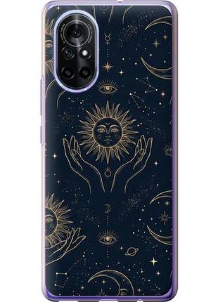 Чехол на huawei nova 8 celestial harmony: sun & moon gold mystic pattern из силикона fch_0169161