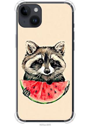 Чехол на iphone 14 plus енотик с арбузом из силикона fch_0163218