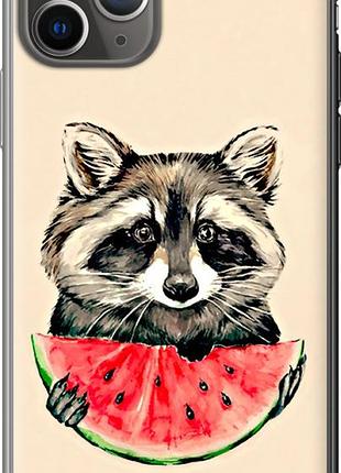 Чехол на iphone 11 pro енотик с арбузом из пластика fch_0014644