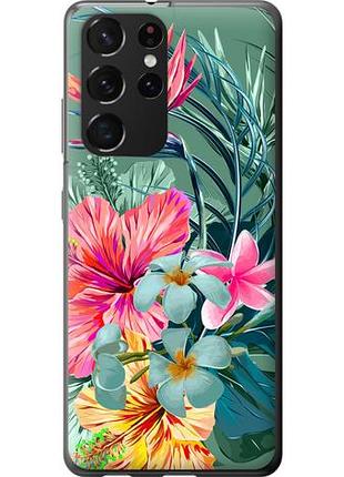 Чехол на samsung galaxy s21 ultra (5g) тропические цветы из пластика fch_0076114