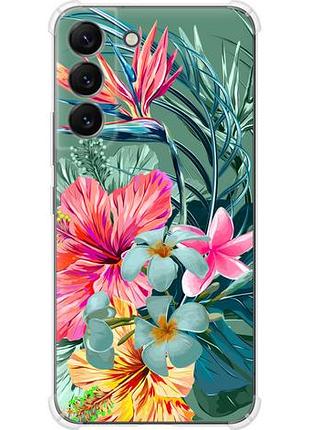Чехол на samsung galaxy s22 тропические цветы из силикона fch_0169692