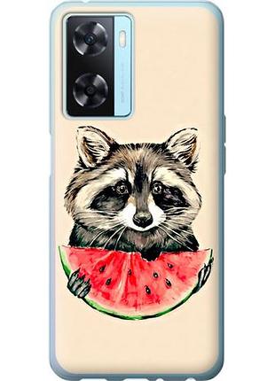 Чехол на oppo a57s енотик с арбузом из силикона fch_0163205