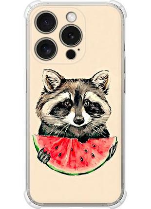 Чехол на iphone 15 pro енотик с арбузом из силикона fch_0163279