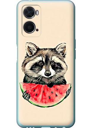 Чехол на oppo a76 енотик с арбузом из силикона fch_0163193