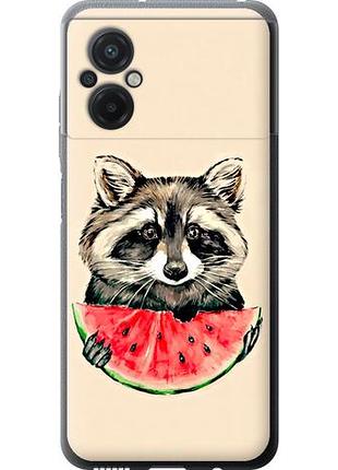 Чехол на xiaomi poco m5 енотик с арбузом из силикона fch_0014640