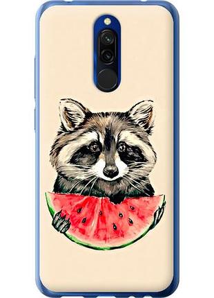Чехол на xiaomi redmi 8 енотик с арбузом из силикона fch_0014607