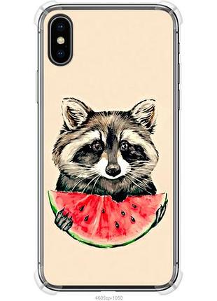 Чехол на iphone x енотик с арбузом из силикона fch_0163272