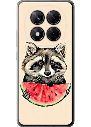 Чехол на xiaomi poco x7 енотик с арбузом из силикона fch_0163284