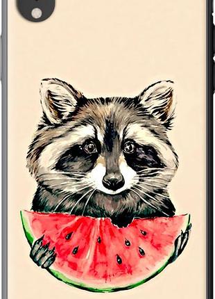 Чехол на iphone xr енотик с арбузом из силикона fch_0163297