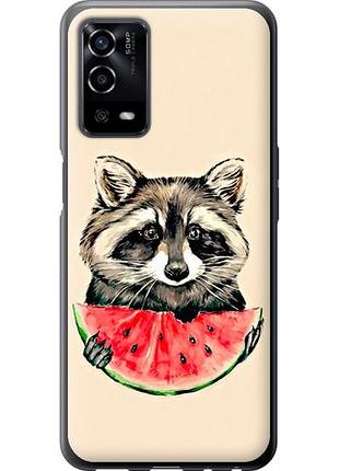 Чехол на oppo a55 енотик с арбузом из силикона fch_0163231