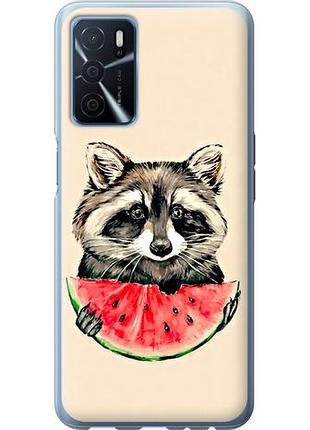 Чехол на oppo a16 енотик с арбузом из силикона fch_0163268