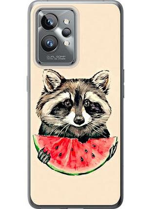 Чехол на realme gt2 pro енотик с арбузом из силикона fch_0163270