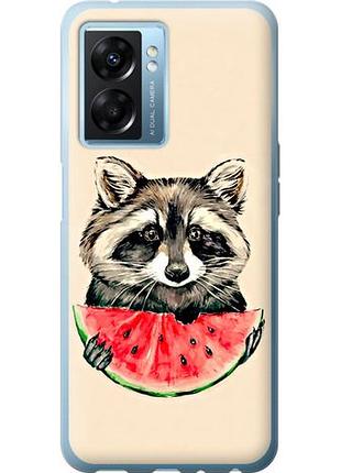 Чехол на oppo a77 5g енотик с арбузом из силикона fch_0163206