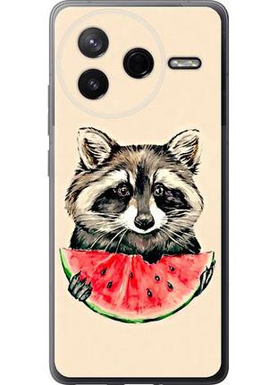 Чехол на xiaomi poco f7 pro енотик с арбузом из силикона fch_0163290