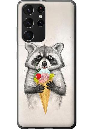 Чехол на samsung galaxy s21 ultra (5g) енотик с мороженым из пластика fch_0065847