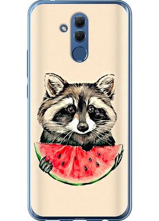 Чехол на huawei mate 20 lite енотик с арбузом из силикона fch_0170208