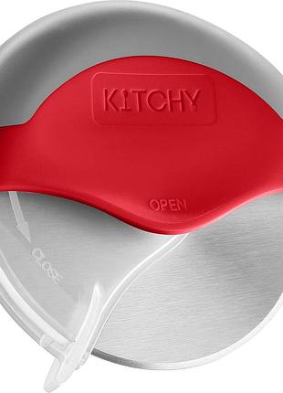 Ніж для піци kitchy із захисним кожухом леза, дуже гостра і легка в очищенні скибочка, нержавіюча сталь (червона)