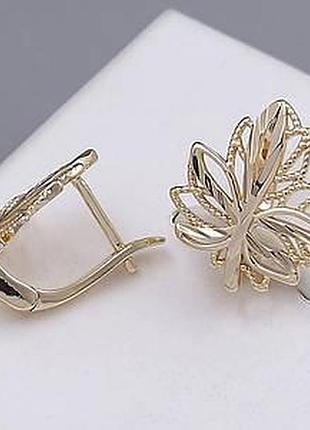 Сережки листочки медзолото xuping 18k. 1,8 см.