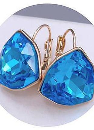 Серьги медзолото xp 18k. с кристаллами swarovski. 2 см.