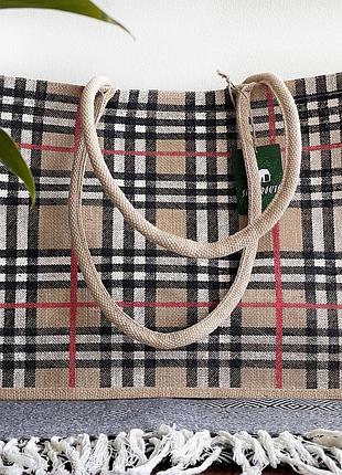 Сумка джутова натуральна шопер у клітину silk route (743)