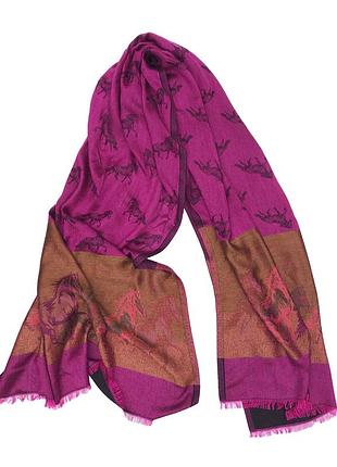 Шаль шарф silk route a-472 purple horses шовк і тонка шерсть