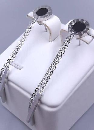 Сережки підвіски stainless steel родій. 6,5 см.