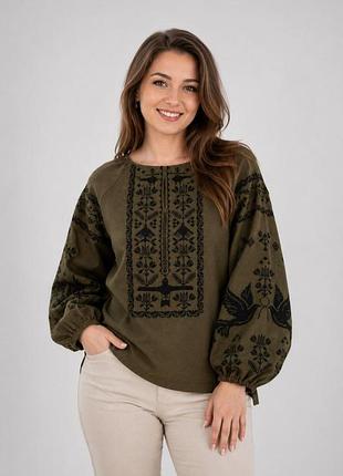 Вишита жіноча вишиванка хакі,xs-5xl xl