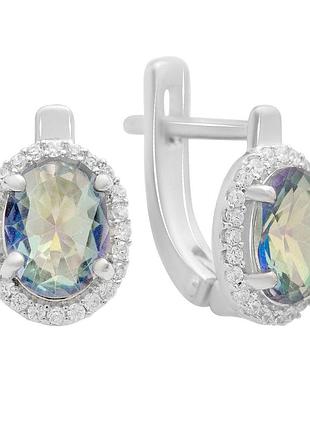 Срібні сережки proba з містик топазом 2.213ct, фіанітами (2212720)
