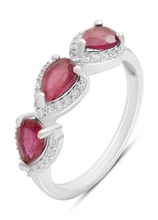 Серебряное кольцо proba с натуральным рубином, фианитами, вес изделия 2,75 гр (2205142) 18 размер