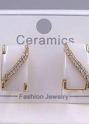 Серьги с керамикой медзолото xp 18k. 1,9 см.