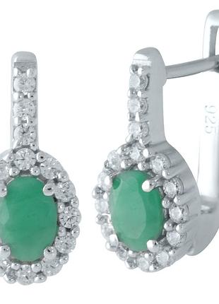Срібні сережки proba з натуральним смарагдом 1.783ct, фіанітами (1963531)