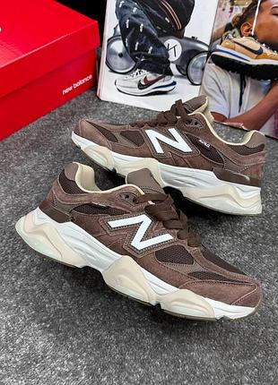 Женские коричневые кроссовки new balance 9060 brown white х нью беланс 40