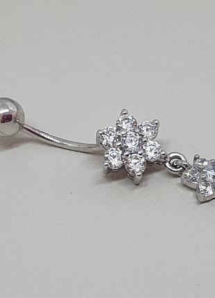 Золота сережка-пірсинг квіти з фіанітами. 360090б