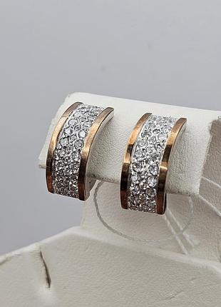 Сережки серебряные с фианитами и золотыми пластинами 5,39 г